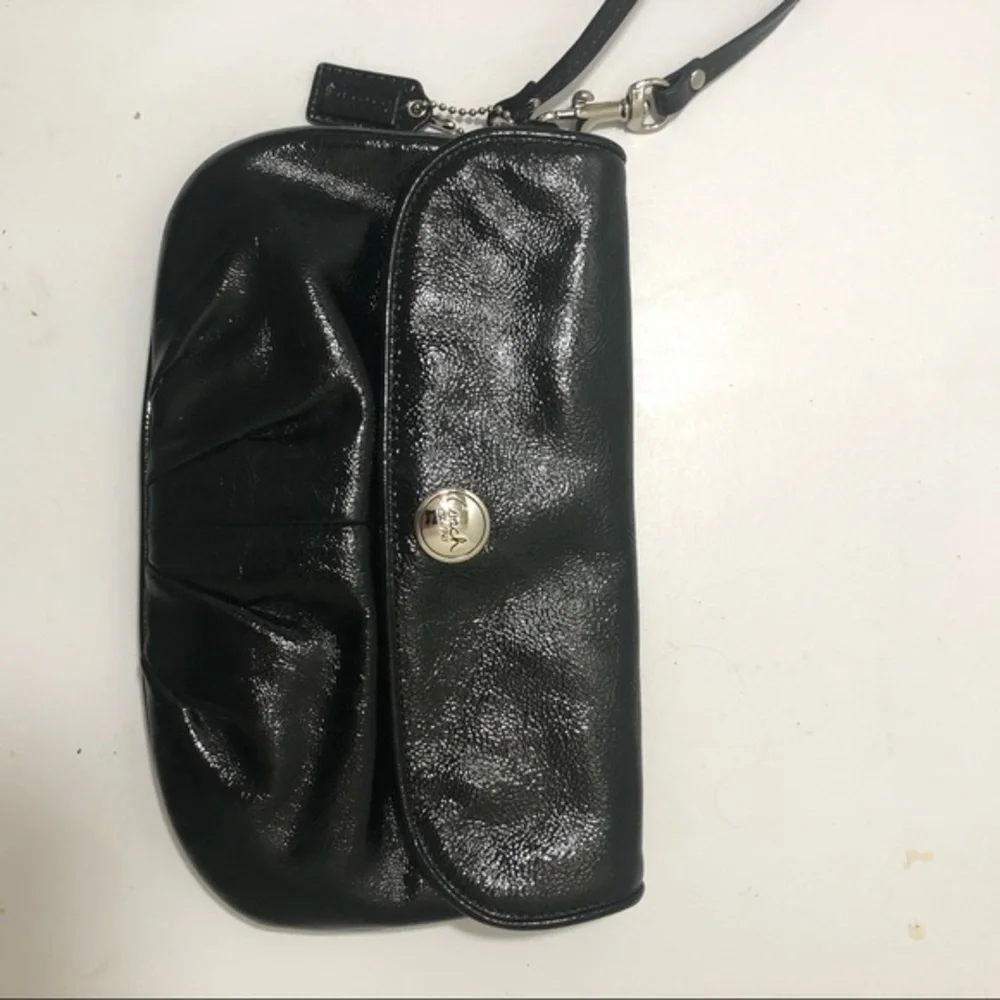 Coach black patent leather wristlet clutch bag